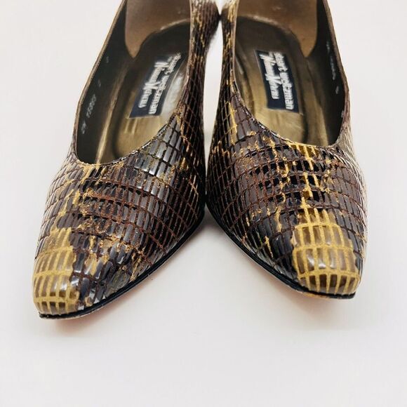 STUART WEITZMAN for Neiman Marcus Sz 8 Snakeskin Pumps Heels Stiletto Brown Gold - Picture 8 of 12